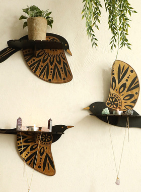 跨境木质飞鸟水晶收纳壁挂工艺品套装简约民宿卧室家居装饰