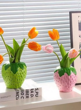 创意小清新仿真草莓花瓶摆件