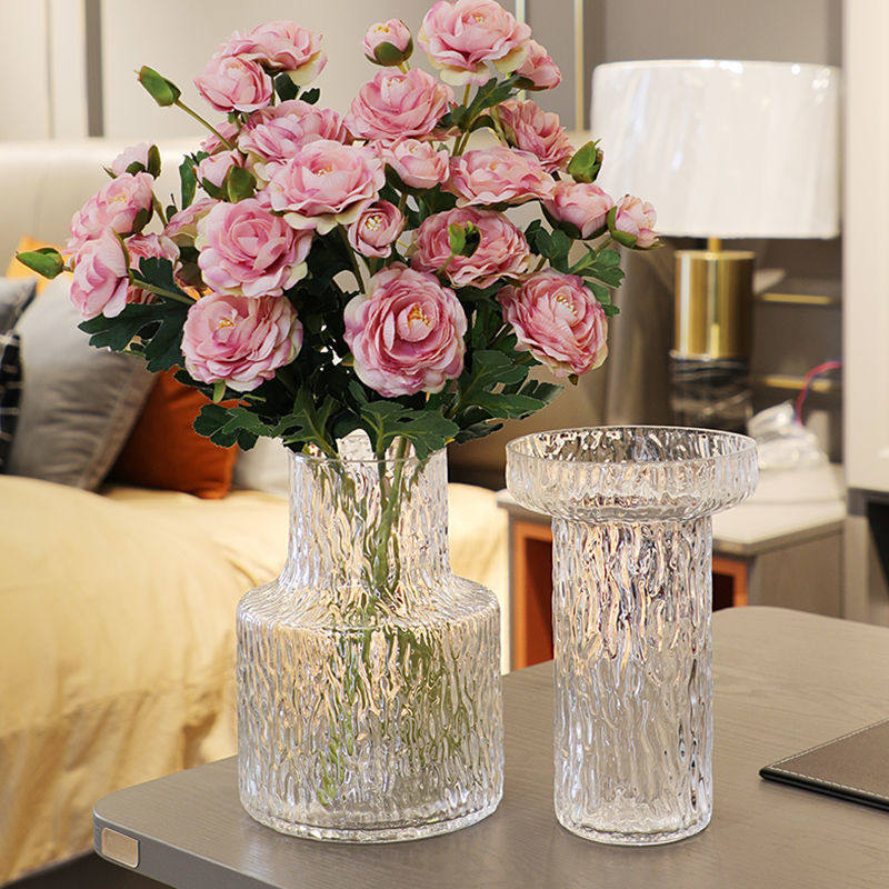曼迪森ins风网红极冻冰川花瓶玻璃插花玫瑰鲜花客厅餐桌摆件轻奢