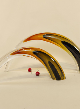 简约现代茶色牛角摆件渐变琉璃流线形样板间售楼处客厅桌面装饰品