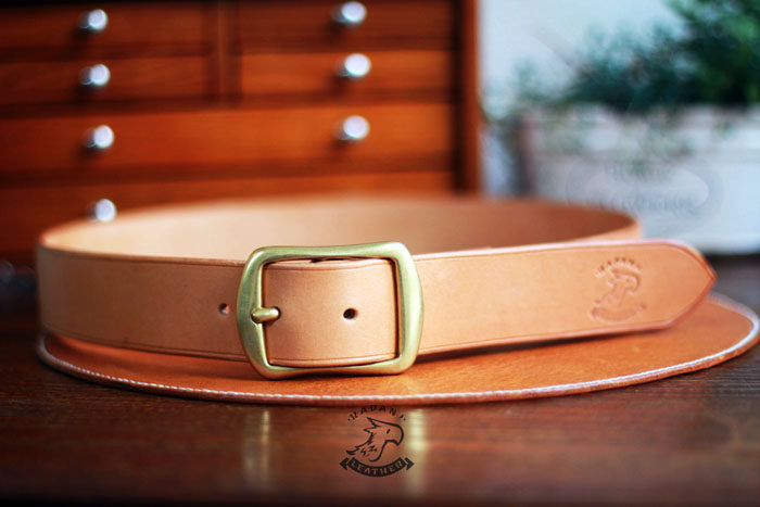 皮匠老王 定制日字扣原色植鞣革皮带现货  包邮