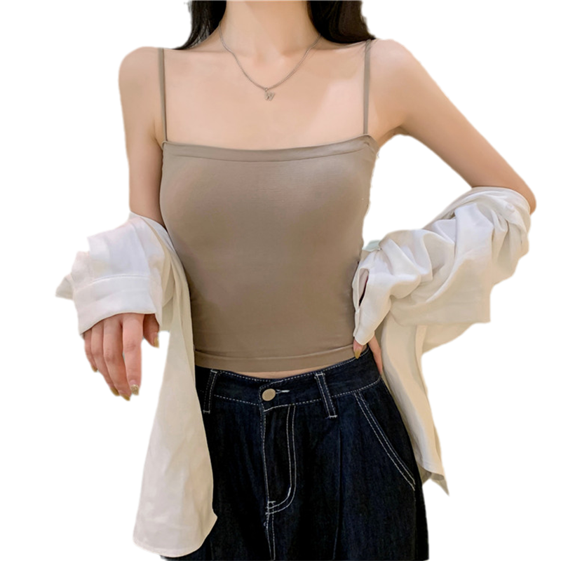 2023年新款纯色百搭无钢圈吊带美背背心带胸垫内衣女打底抹胸裹胸