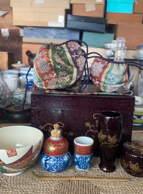 日本制 茶道具 利休茶箱 千利休 茶碗 茶枣 茶筅桶  巾筒2-299