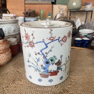 日本制 年代物 水指 柿右卫门风格 罐子 茶道具 1-151