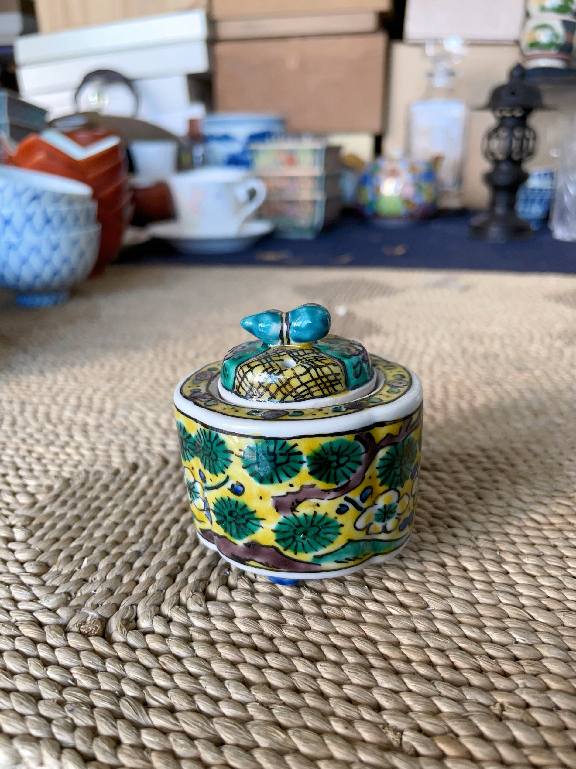 日本制 九谷烧 香炉 福字款 手绘 2-263