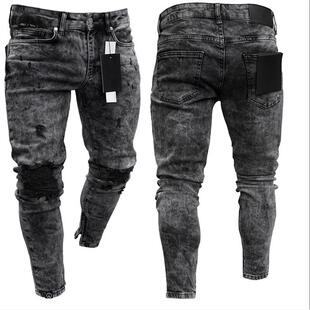 Men's casual pants男式紧身牛仔裤雪花休闲修身拉链小脚裤男
