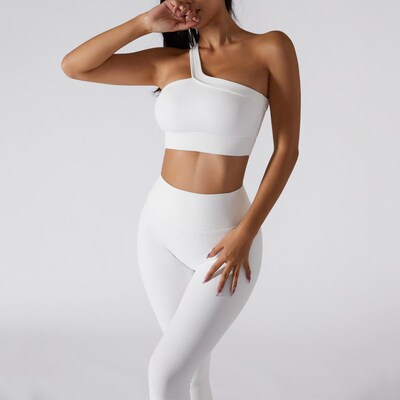 Sports Bra Gym Set workout pants 斜肩文胸套装收腹蜜桃健身裤