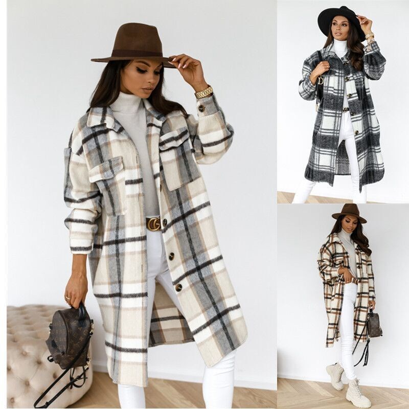 Autumn winter long sleeved plaid print women shirt jacket 女
