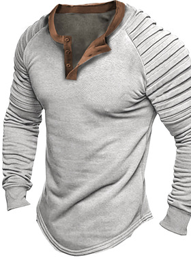 T shirt For Men polo shirt long sleeve men Topsv领褶皱亨利衫