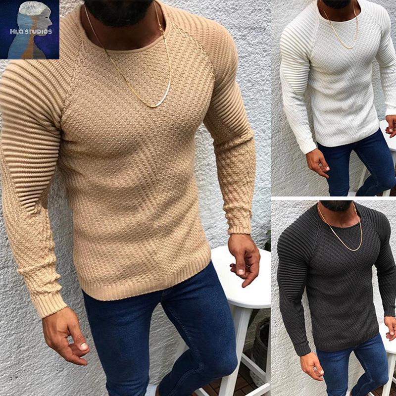 2022 men sweater欧美风秋冬时尚男士纯色针织衫修身帅气套头毛衣
