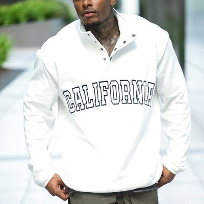 Autumn printed casual stand collar sweater coat for men