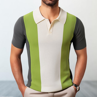 翻领短袖 s POLO T POLO衫 Men shirt T恤上衣男 绿色条纹针织衫