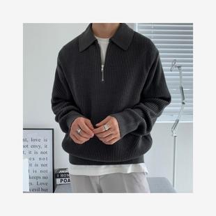 Half Zip Sweater Men's Autumn/Winter Polo Shirt Loose Re