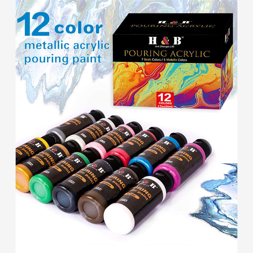 Ready to Pour Metallic Acrylic Pouring Paint Set,12*60ml Flu