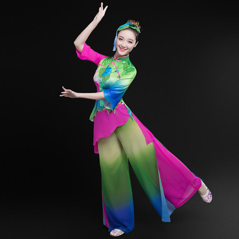 秧歌服演出服女2021新款古典舞民族扇子舞蹈服装中老年广场舞套装