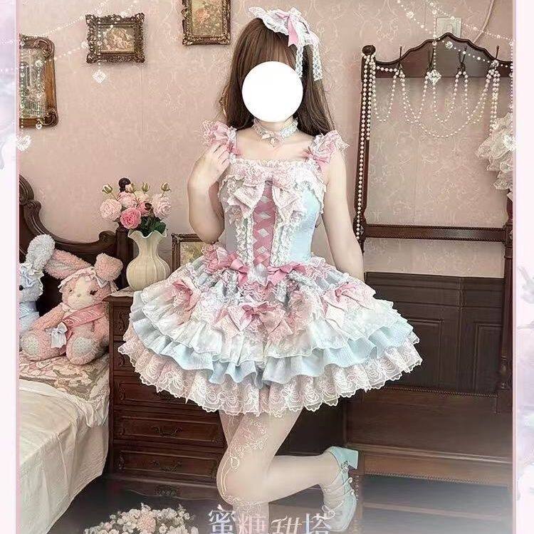蜜糖甜塔lolita洛丽塔裙褪色古董糖洛丽塔甜美蛋糕裙公主裙现货