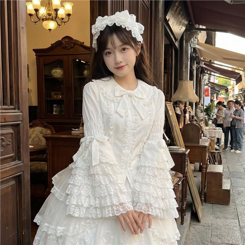 蕾丝dolllolita新款姬袖蝴蝶结衬衫长袖洛丽塔Lolita内搭正版现货