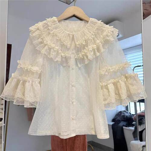 lolita内搭翻领网衬衫洛丽塔短袖上衣!