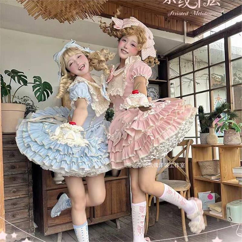 甜美条纹千层洛丽塔蛋糕裙春夏