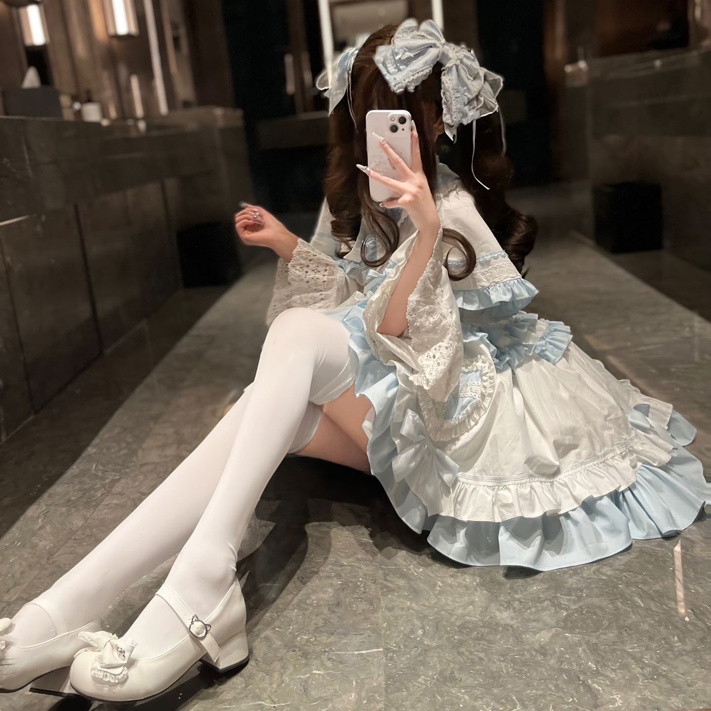 蓝白甜美斗篷蛋糕洛丽塔现货