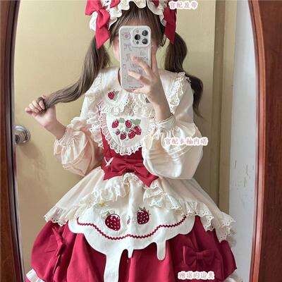 泡泡熊原创设计可爱草莓lolita甜妹Jsk洛丽塔Lo裙