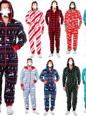 Christmas deer Snowman Stripe Print men's Jumpsuit pajam