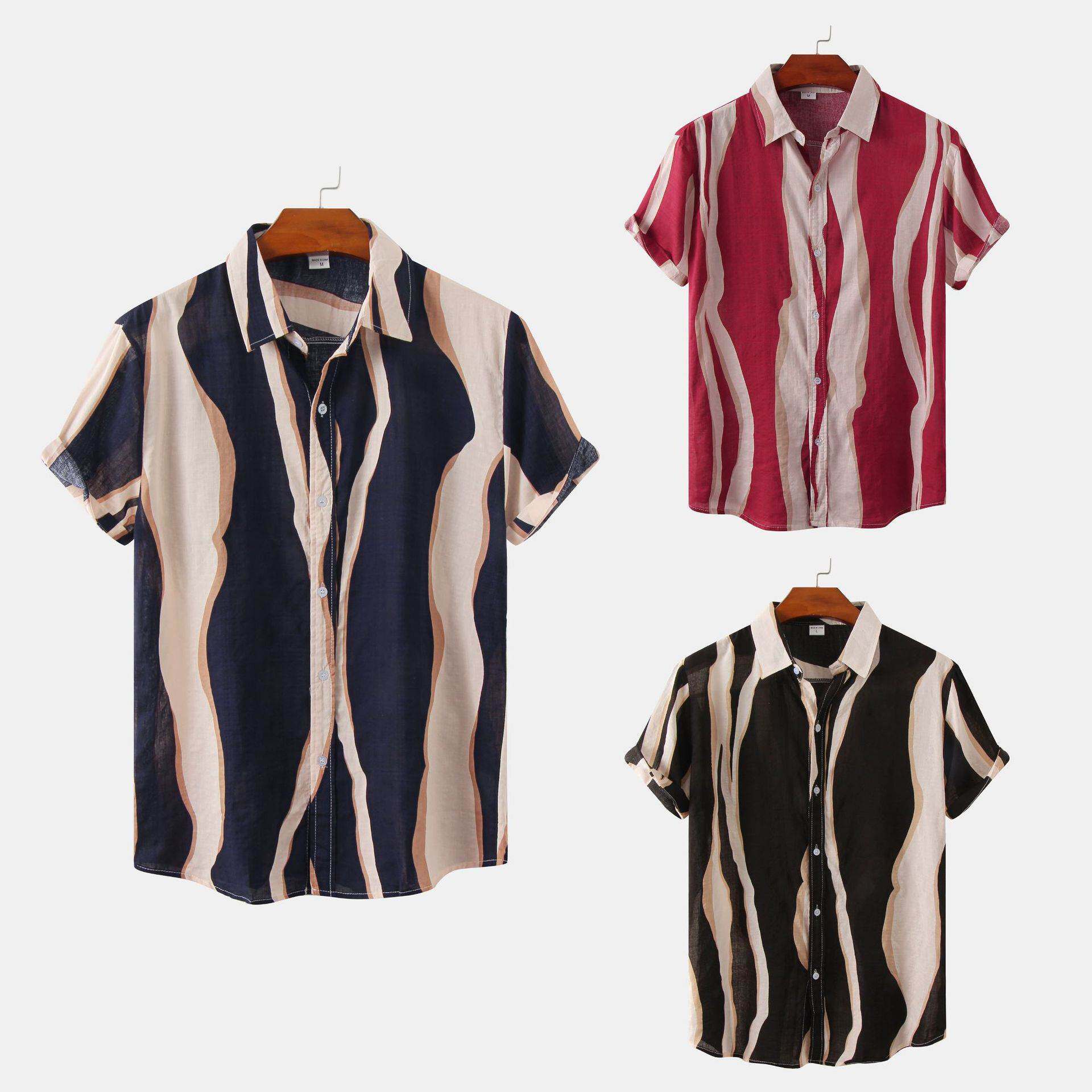 夏季男碎花休闲短袖衬衫Men's Floral Casual Short Sleeve S