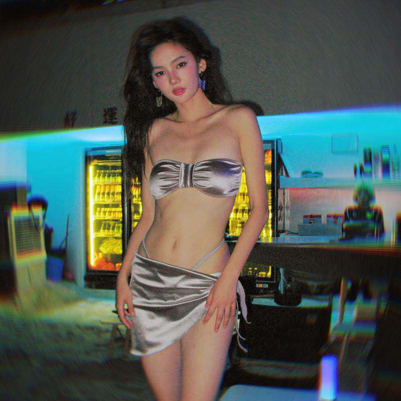 夏季新款泳衣女三件套性感抹胸迷人辣妹夜店风分体比基尼bikini