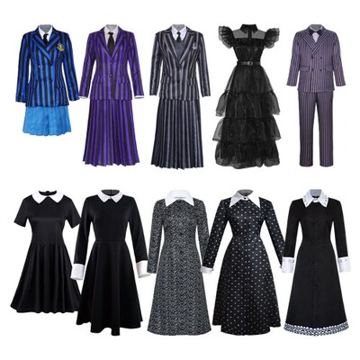 Wednesday Addams Family Adult Kids Cosplay Costume set