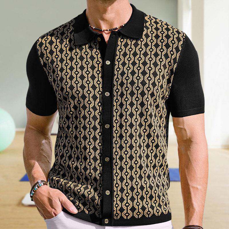 欧美男装2025夏季冰爽丝短袖针织衫翻领提花开衫Polo衫Men Shirts