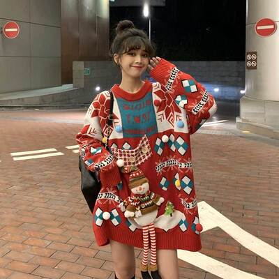 christmas sweater women's lovers red wear loose clothes