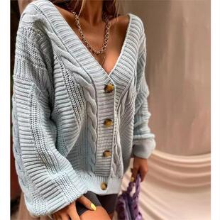 Sleeve Knitted Cardigan Women Puff Loose neck