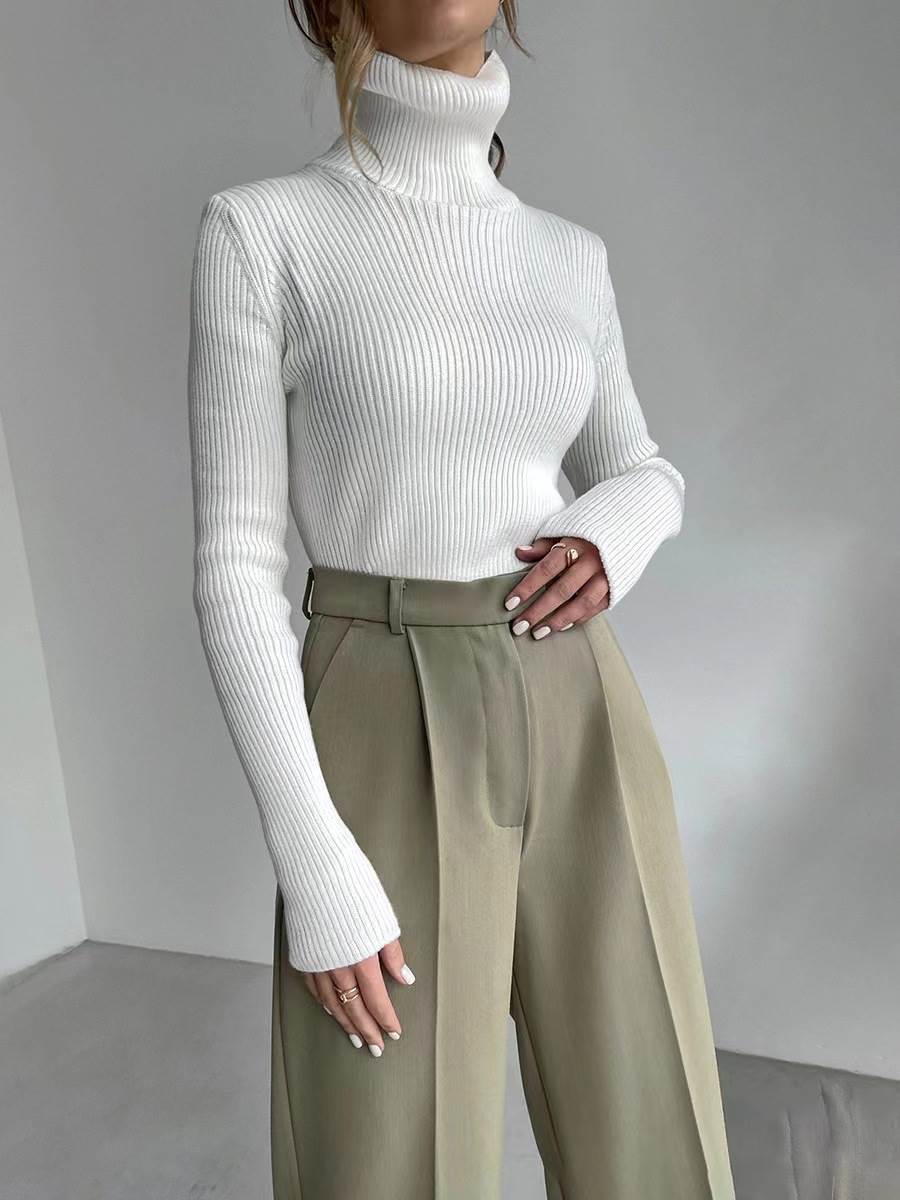 欧美新款内搭针织打底衫高领套头毛衣 High neck knitted sweater