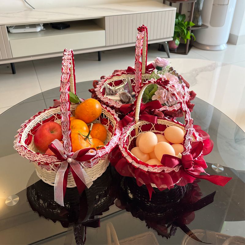 果篮结婚专用花童花篮婚礼装饰品伴手礼篮子家用摆件篮子糖果篮子