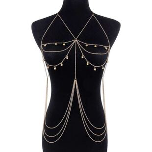 胸链腰链一体多层流苏胸链时尚金属水滴圆珠腰链性感沙滩比基尼链