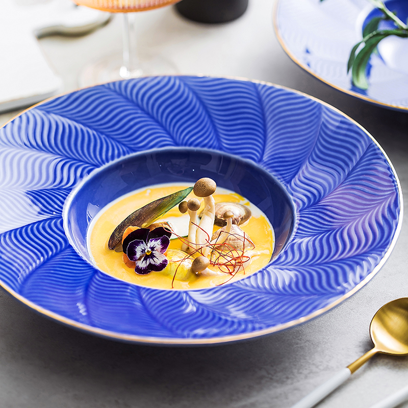 草帽盘家用大深盘法式汤盘私人会所欧式高档餐具R西餐厅陶瓷餐盘