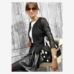 新款 长袖 修身 女装 PU拼皮外套 速卖通热卖 2020春季