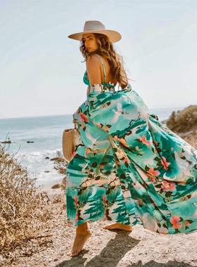 欧美2022新款雪纺绿色沙滩外套防晒衣开衫度假比基尼罩衫泳衣外搭