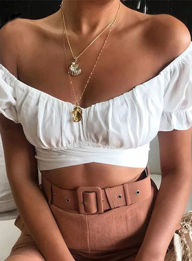 速卖通亚马逊欧美女装新款蝴蝶结后背系带性感纯色小上衣