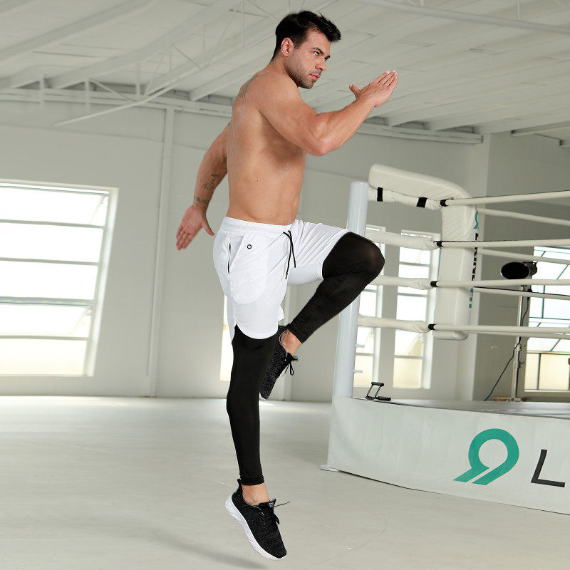 Mens Running 2 In 1 Sports Shorts Fitness Jogging Gym Pants