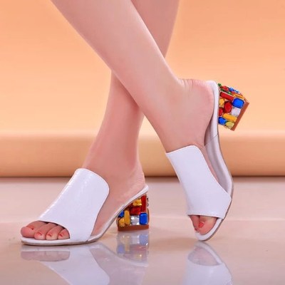 2019 Ladies Summer Slippers Shoes Women high Heels Sandals女