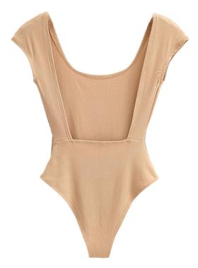 欧美纯色性感大露背连体上衣女夏季修身显瘦低圆领短袖T恤打底衫