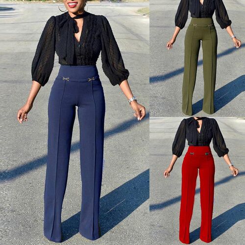 Simple and versatile high waist straight pants women