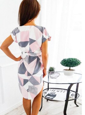 2019速卖通ebay亚马逊wish热卖性感v领方块印花中长款连衣裙 3376