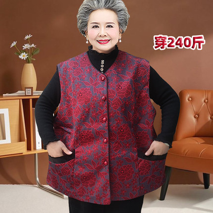 老年人马甲女春秋薄款坎肩外套胖奶奶加肥特大码老太太背心上衣服
