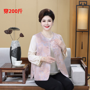 中年胖妈妈女款春秋衣服大码加肥加大老太太母亲马甲洋气时髦国风