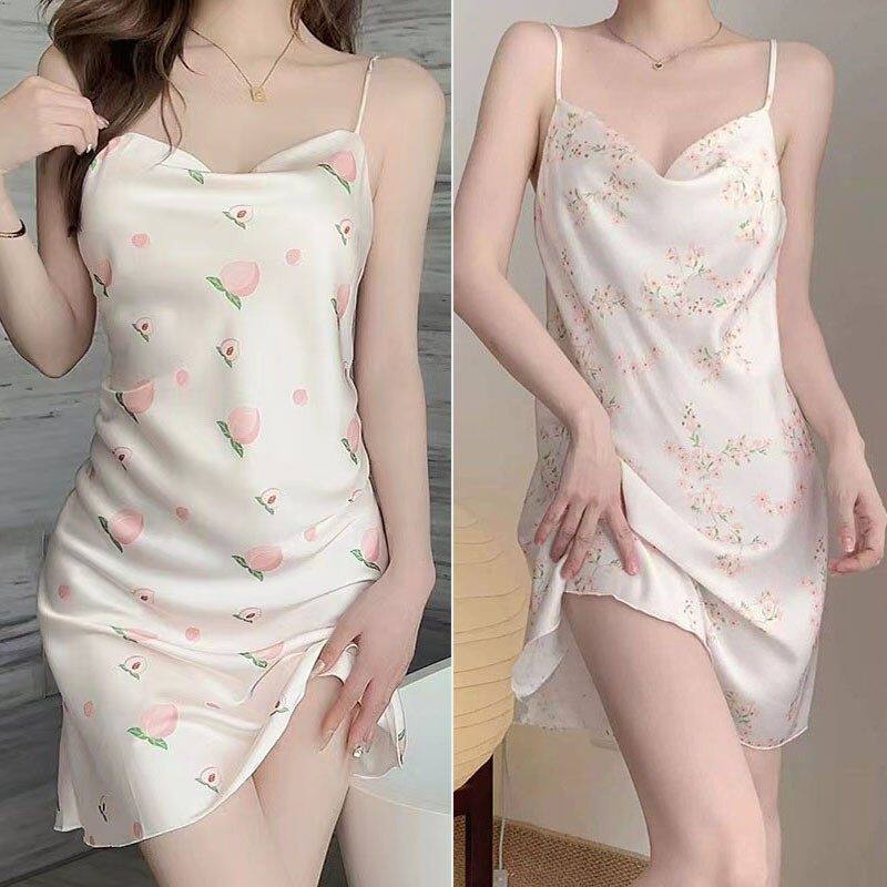 2025年夏季睡衣女冰丝薄款高级感丝滑荡领吊带睡裙法式家居裙子
