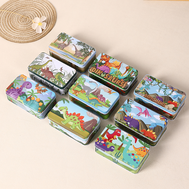 可爱学生儿童恐龙系列收纳铁盒