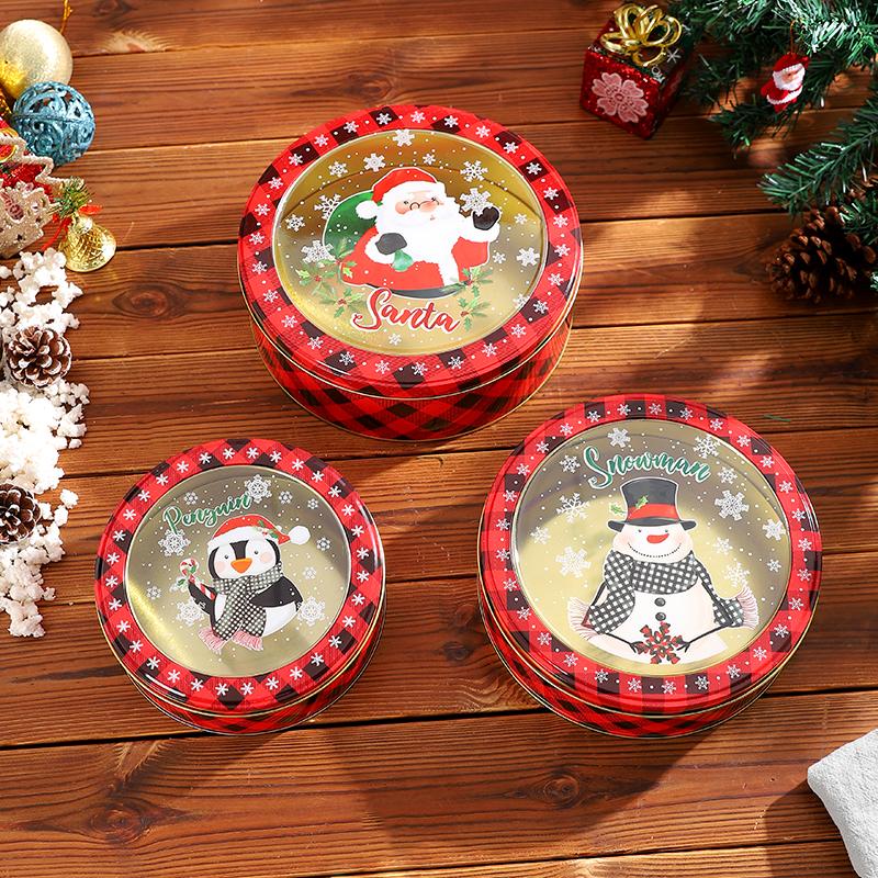 圣诞节烘焙曲奇饼干马口铁包装盒少儿糖果罐家用圆形储存零食铁罐