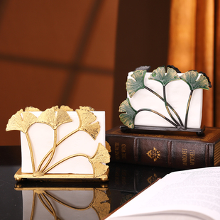 复古铁艺银杏叶纸巾架高级感餐厅酒店纸巾座家用纸巾夹纸巾收纳